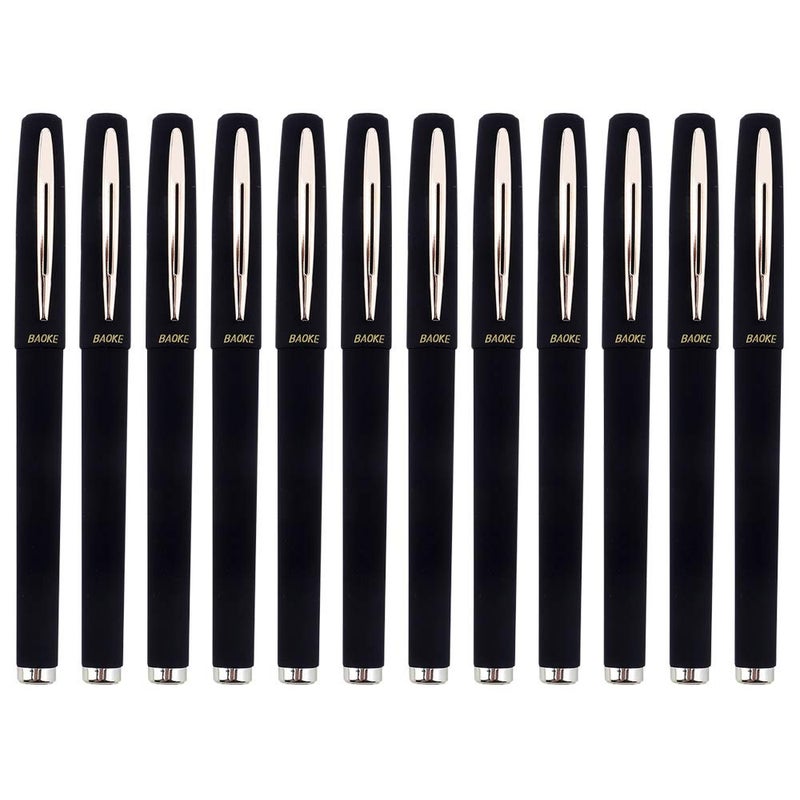 BaoKe Gel Ink Pens Rollerball Pens 1.0mm Medium Line, Box of 12 Pack, PC1848 (black) - Image 1